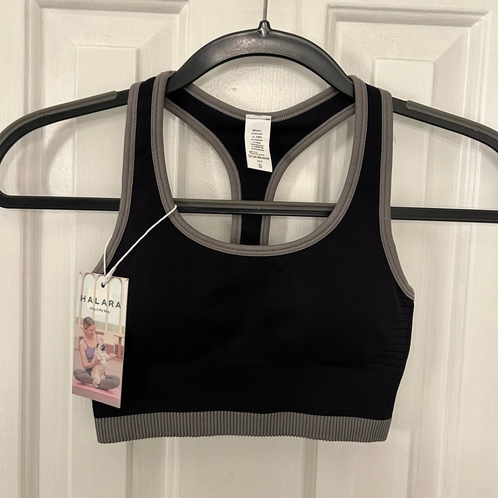 NWT Halara Size S Small Black/Gray Sports Bra